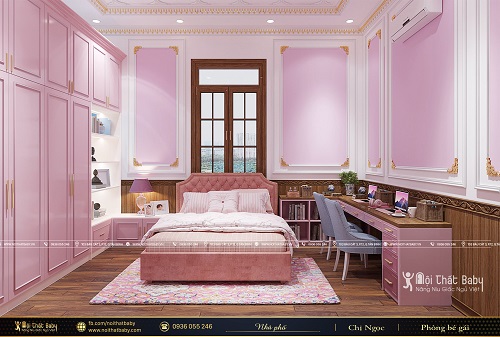 Thiết kế phòng ngủ bé gái màu hồng xinh xắn - BBG213